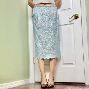 90s blue lace midi skirt